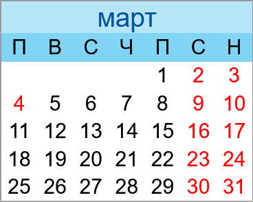 Почивни дни март 2024