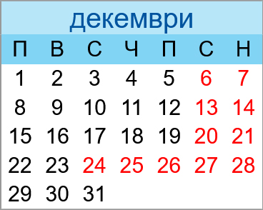 Почивни дни декември 2025