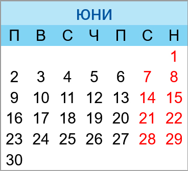 Почивни дни юни 2025